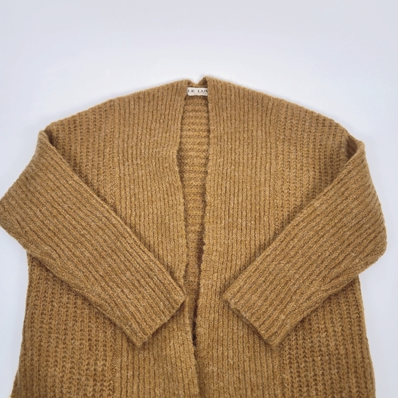 LK Luv Split side open front Mustard cardigan size medium - Picture 2 of 12
